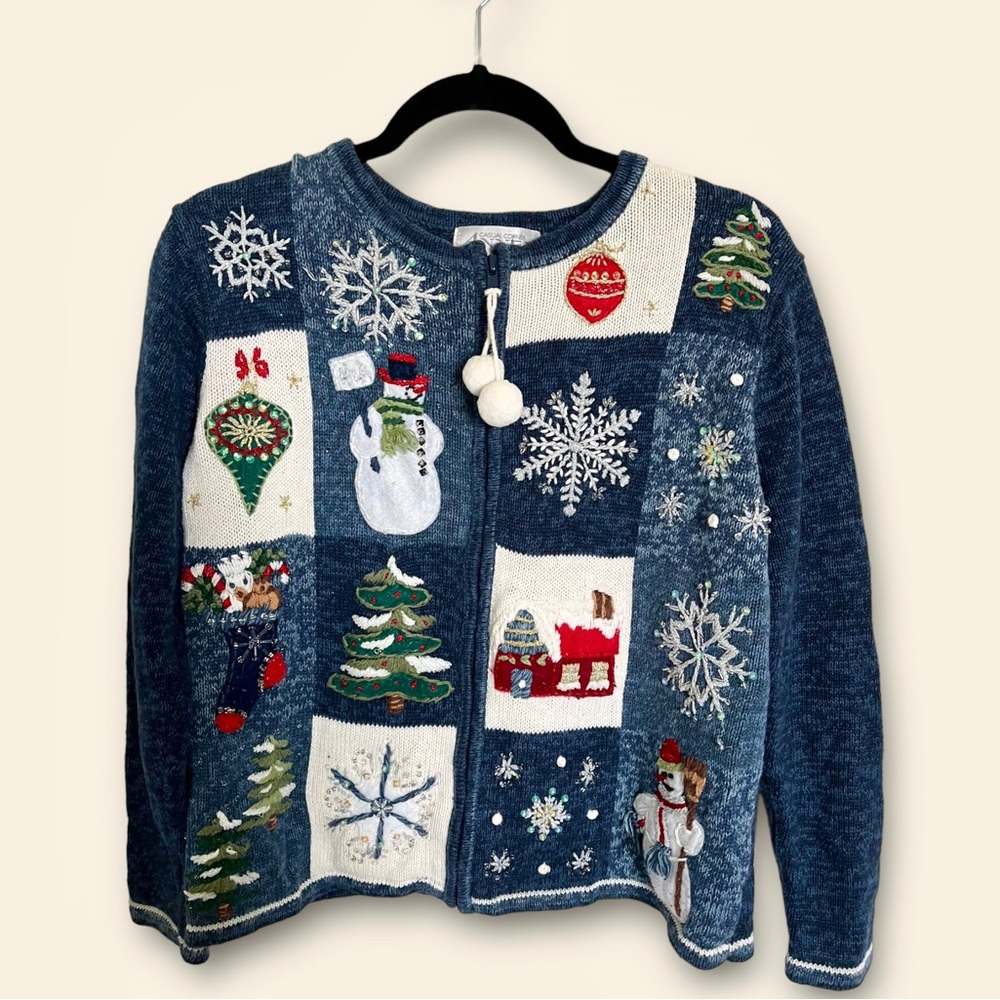 Casual Corner Annex Petite Christmas Cardigan Sweater Women's P Embroidery ✅